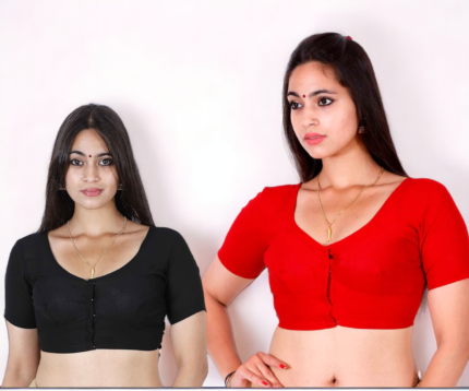 Round Neck Women Blouse Set of 2 (Red, Black)